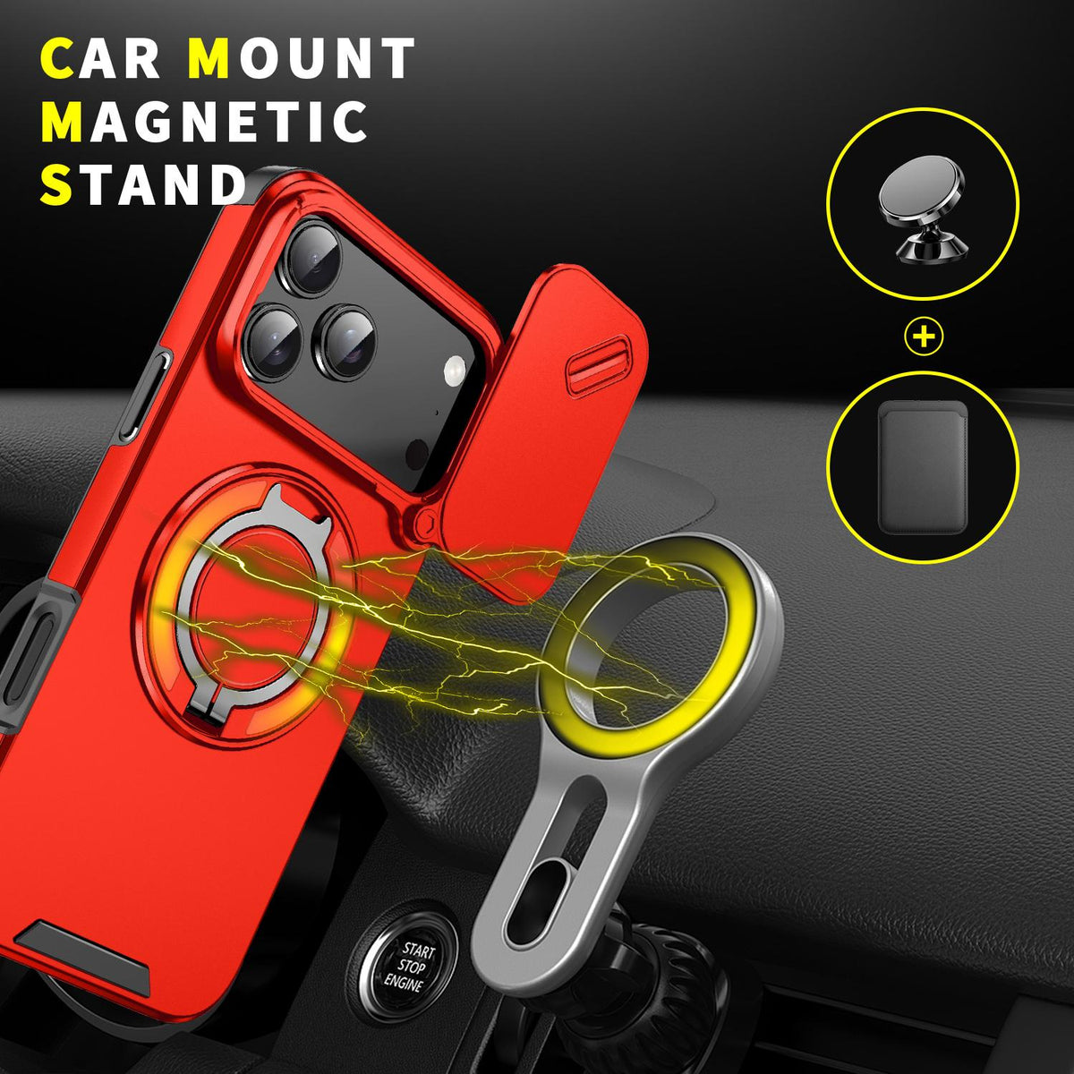 Compatible with iPhone 18 Pro Max Sliding Camshield Ring Holder Phone Case - Red