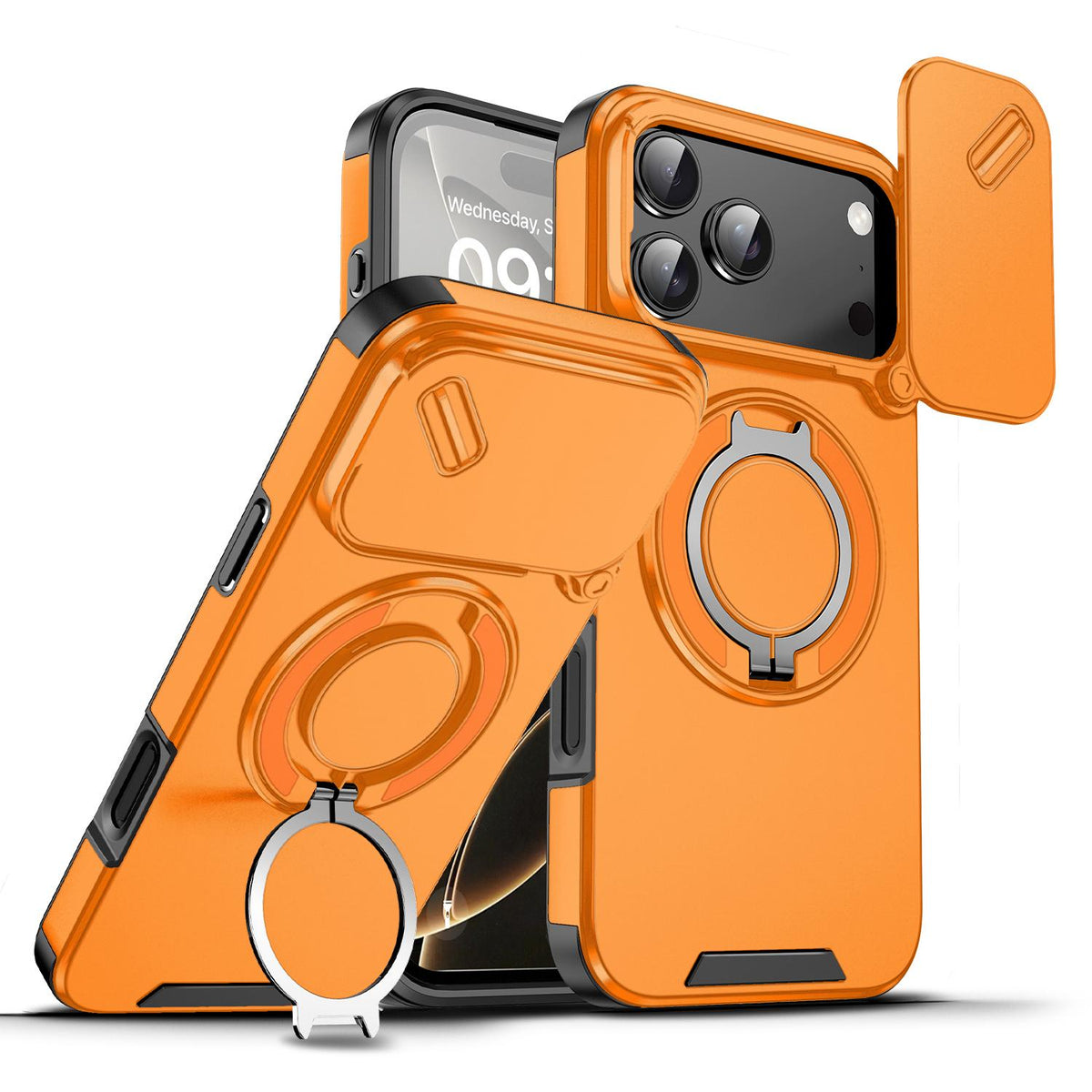Compatible with iPhone 18 Pro Max Sliding Camshield Ring Holder Phone Case - Orange