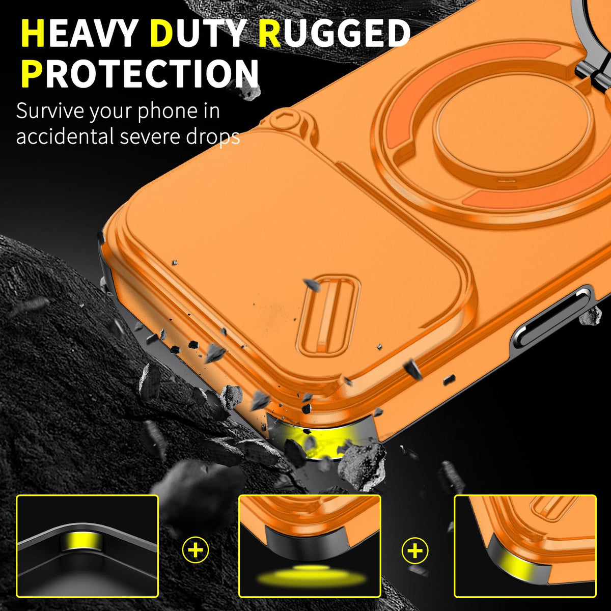 Compatible with iPhone 18 Pro Max Sliding Camshield Ring Holder Phone Case - Orange