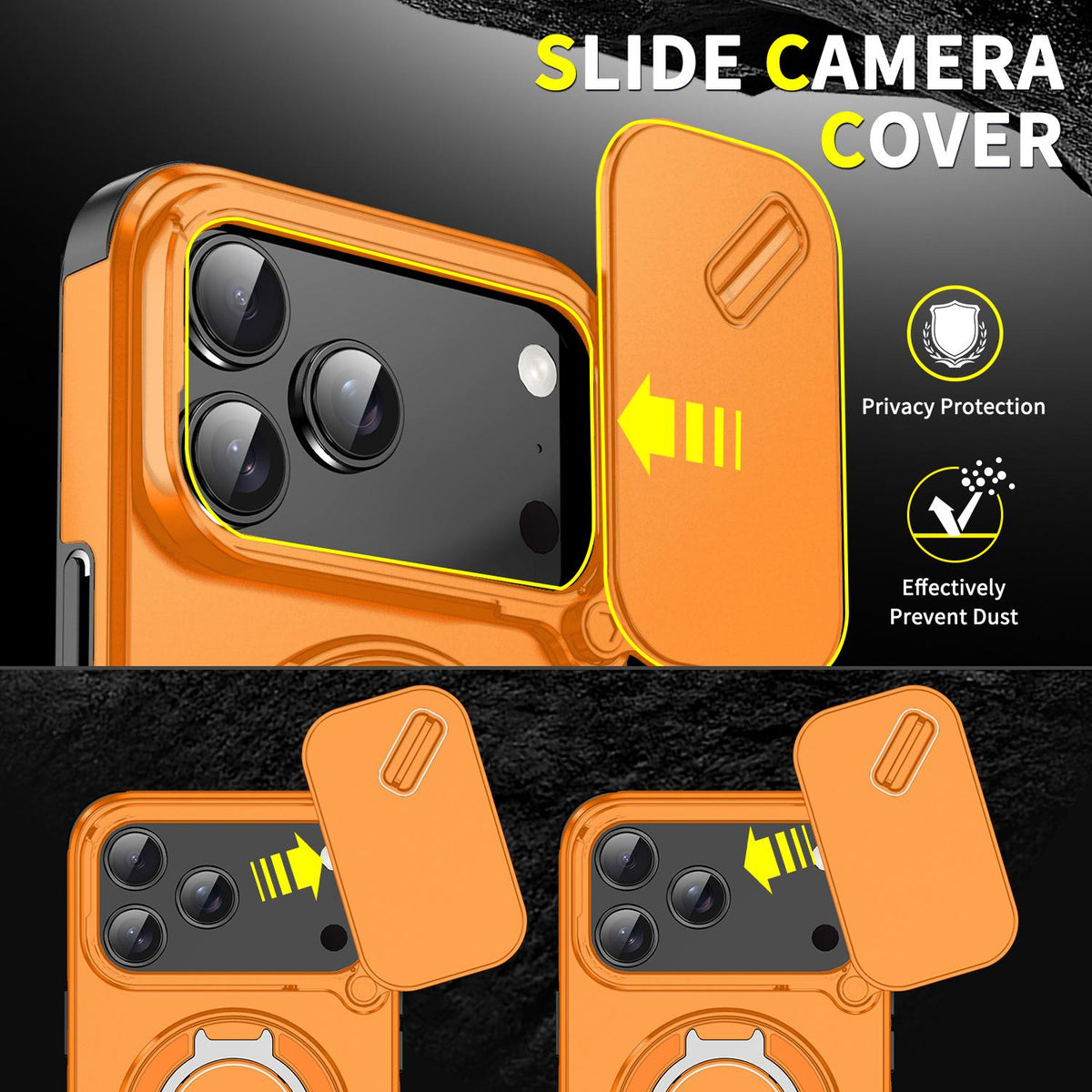 Compatible with iPhone 18 Pro Max Sliding Camshield Ring Holder Phone Case - Orange