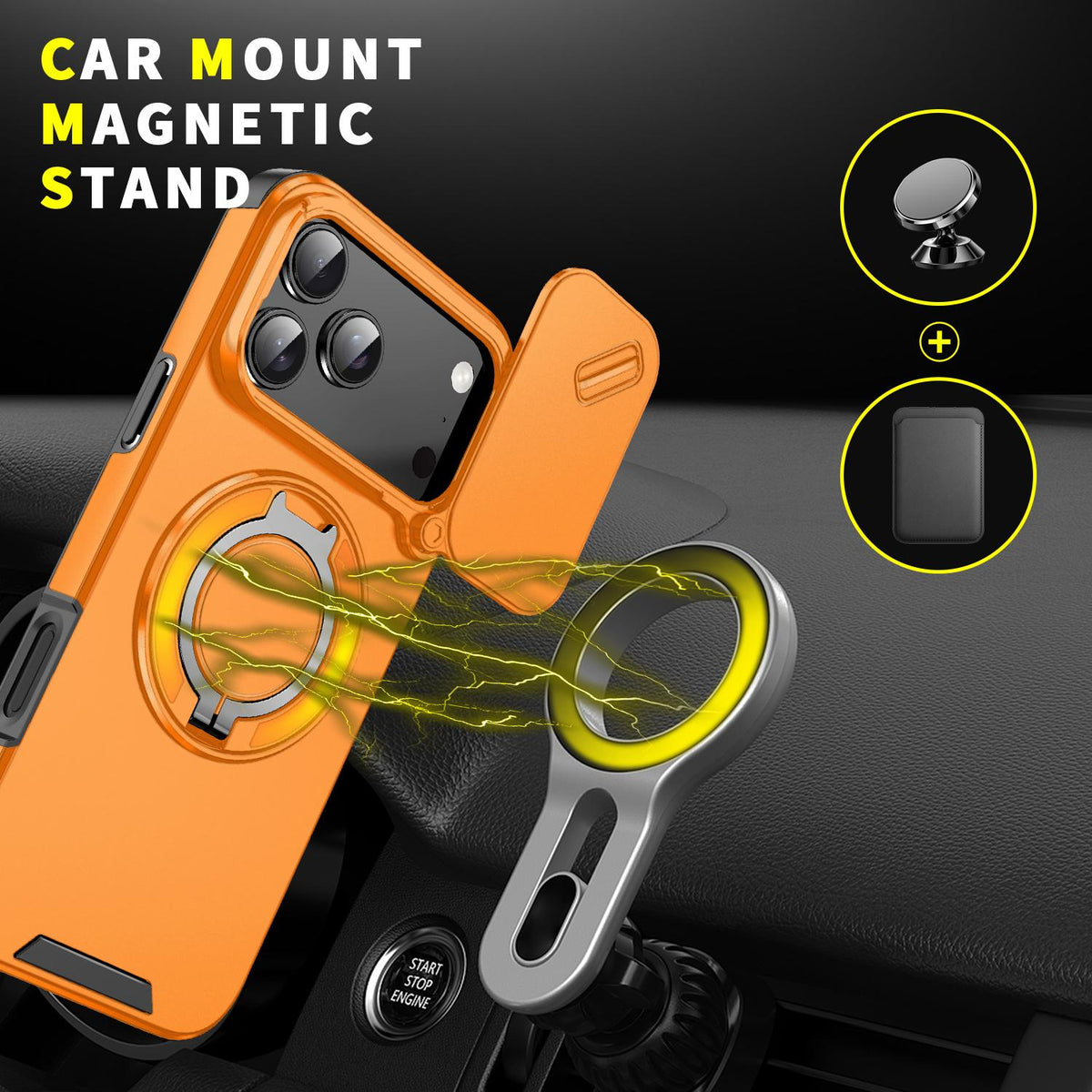 Compatible with iPhone 18 Pro Max Sliding Camshield Ring Holder Phone Case - Orange