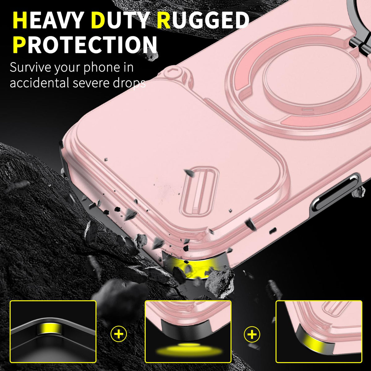 Compatible with iPhone 18 Pro Max Sliding Camshield Ring Holder Phone Case - Pink
