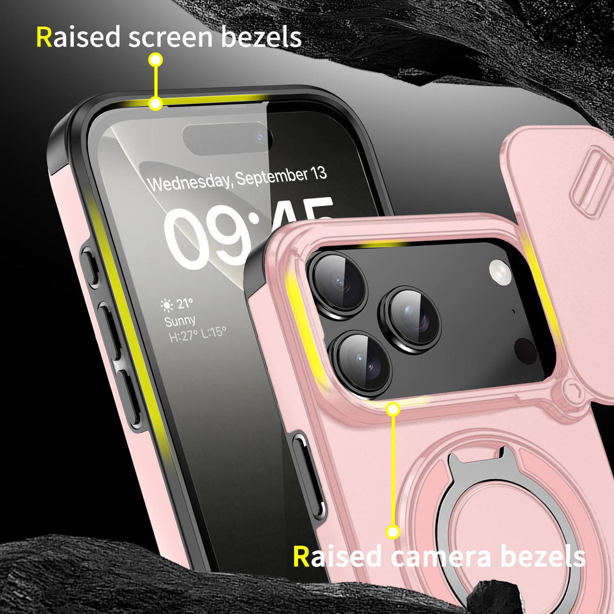 Compatible with iPhone 18 Pro Max Sliding Camshield Ring Holder Phone Case - Pink