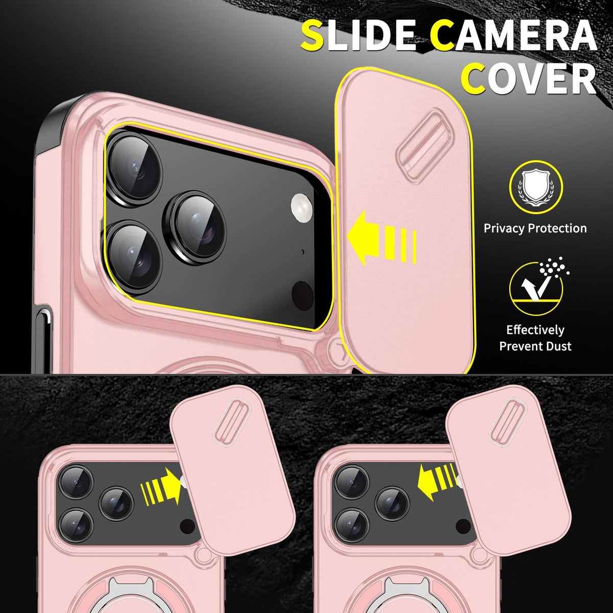 Compatible with iPhone 18 Pro Max Sliding Camshield Ring Holder Phone Case - Pink