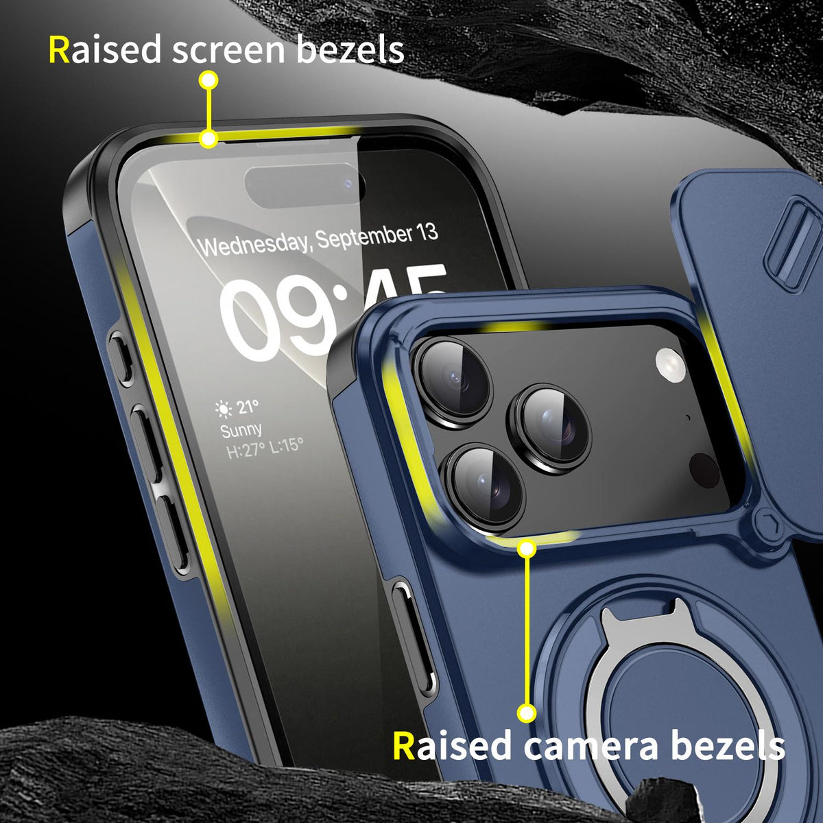 Compatible with iPhone 18 Pro Max Sliding Camshield Ring Holder Phone Case - Blue
