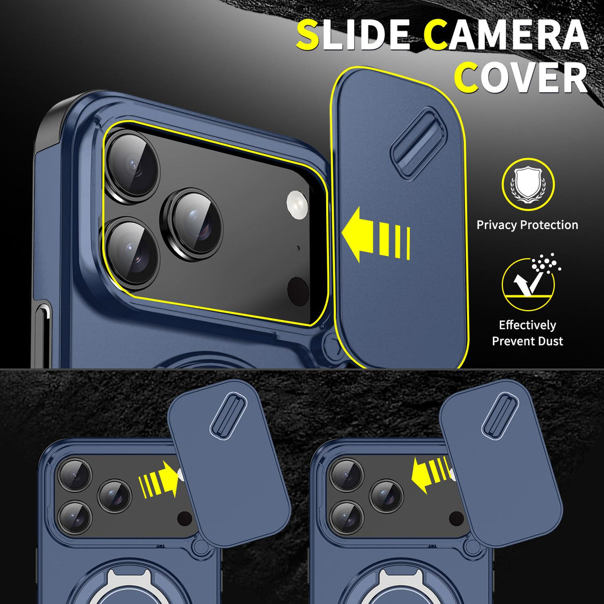 Compatible with iPhone 18 Pro Max Sliding Camshield Ring Holder Phone Case - Blue