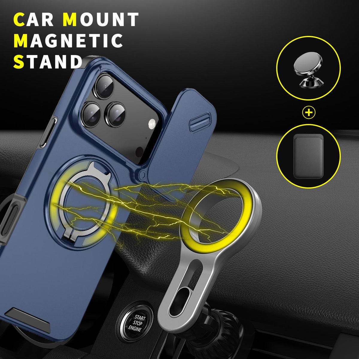 Compatible with iPhone 18 Pro Max Sliding Camshield Ring Holder Phone Case - Blue