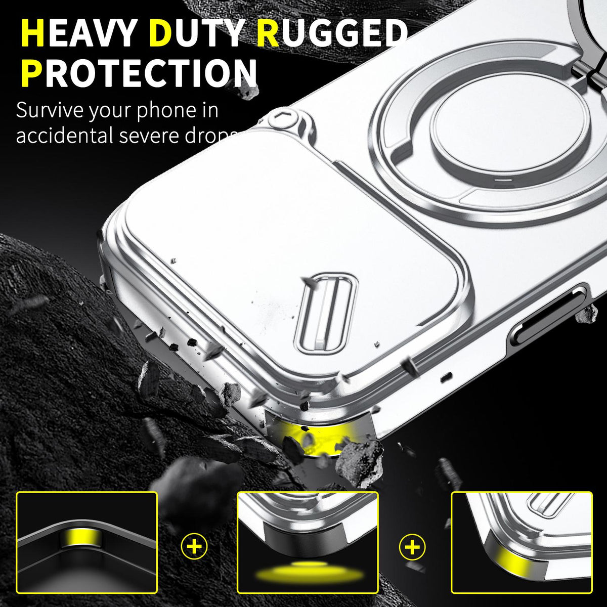 Compatible with iPhone 18 Pro Max Sliding Camshield Ring Holder Phone Case - Silver