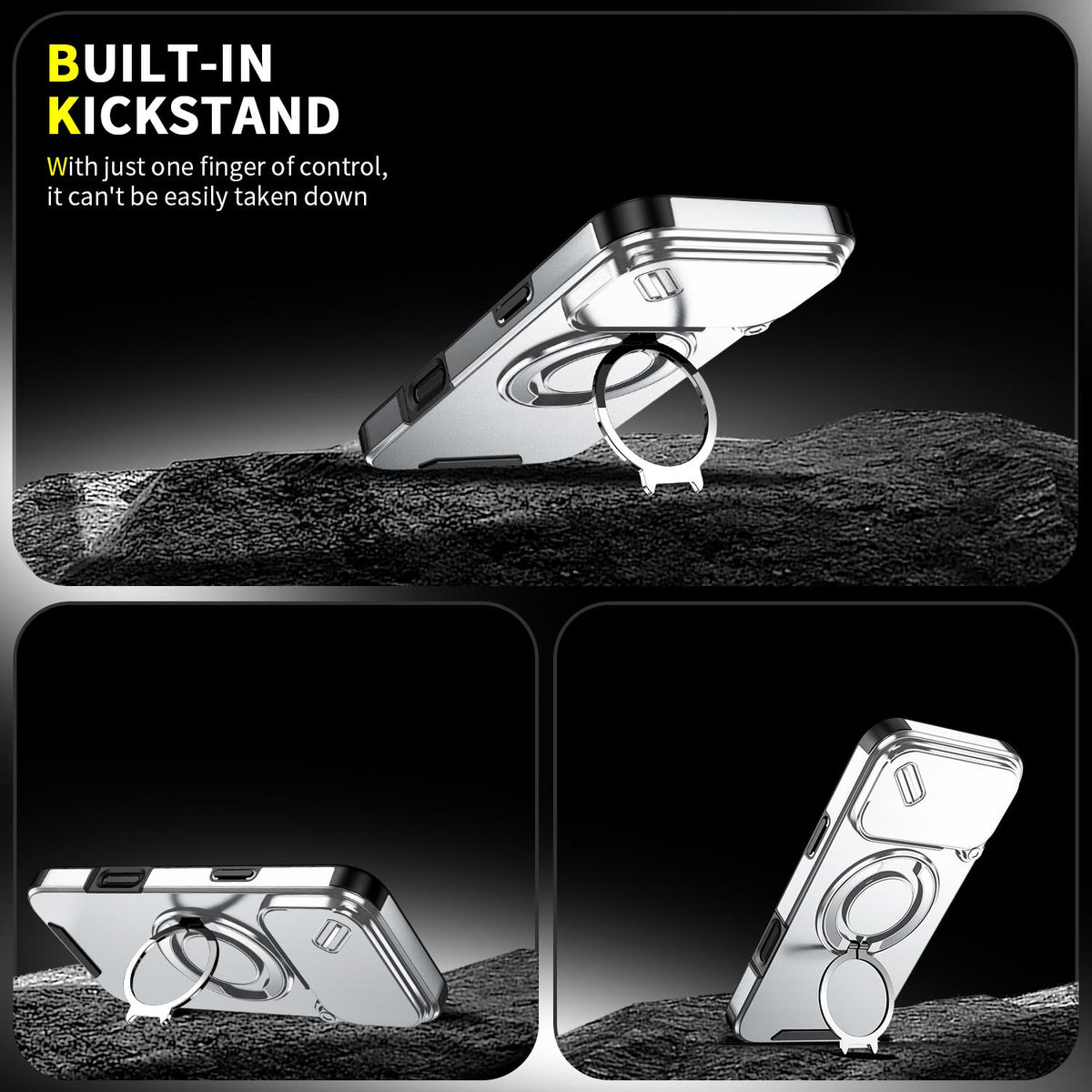 Compatible with iPhone 18 Pro Max Sliding Camshield Ring Holder Phone Case - Silver