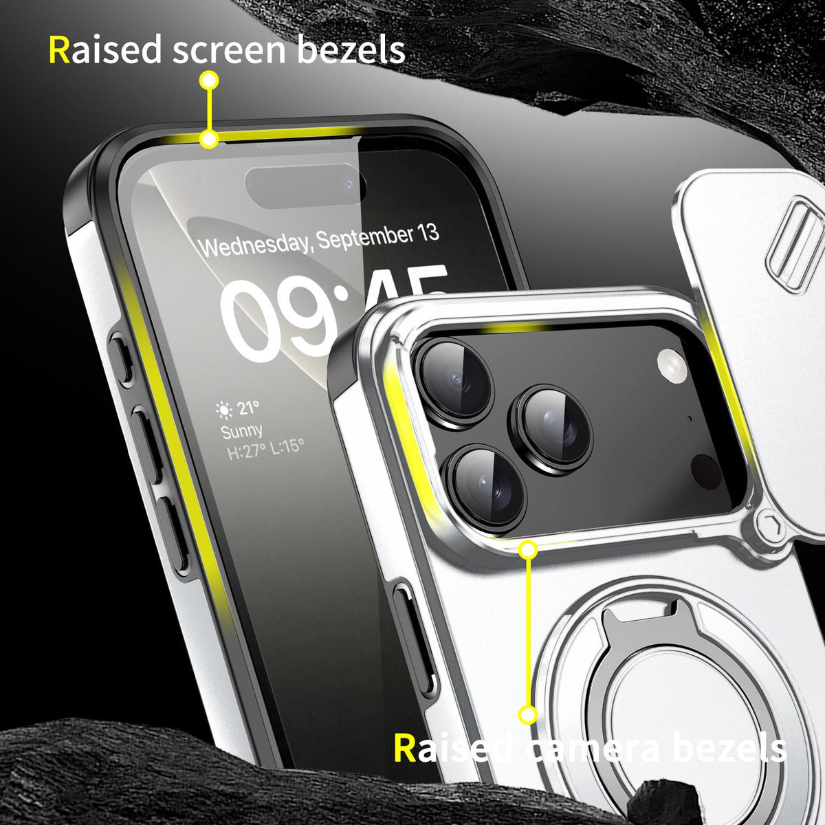 Compatible with iPhone 18 Pro Max Sliding Camshield Ring Holder Phone Case - Silver