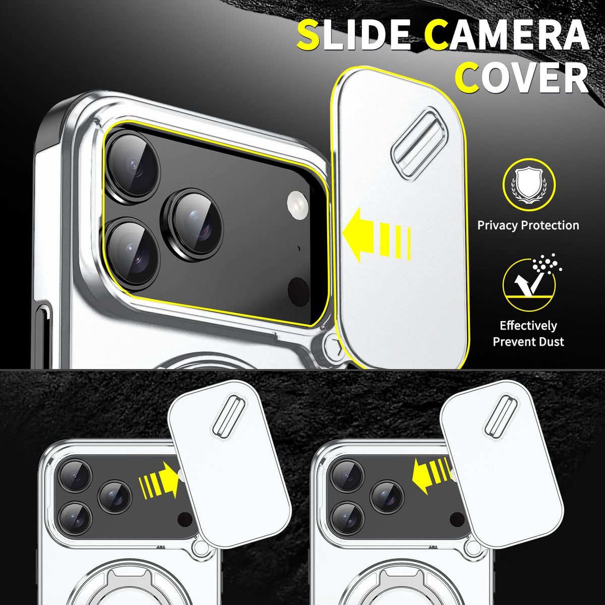 Compatible with iPhone 18 Pro Max Sliding Camshield Ring Holder Phone Case - Silver