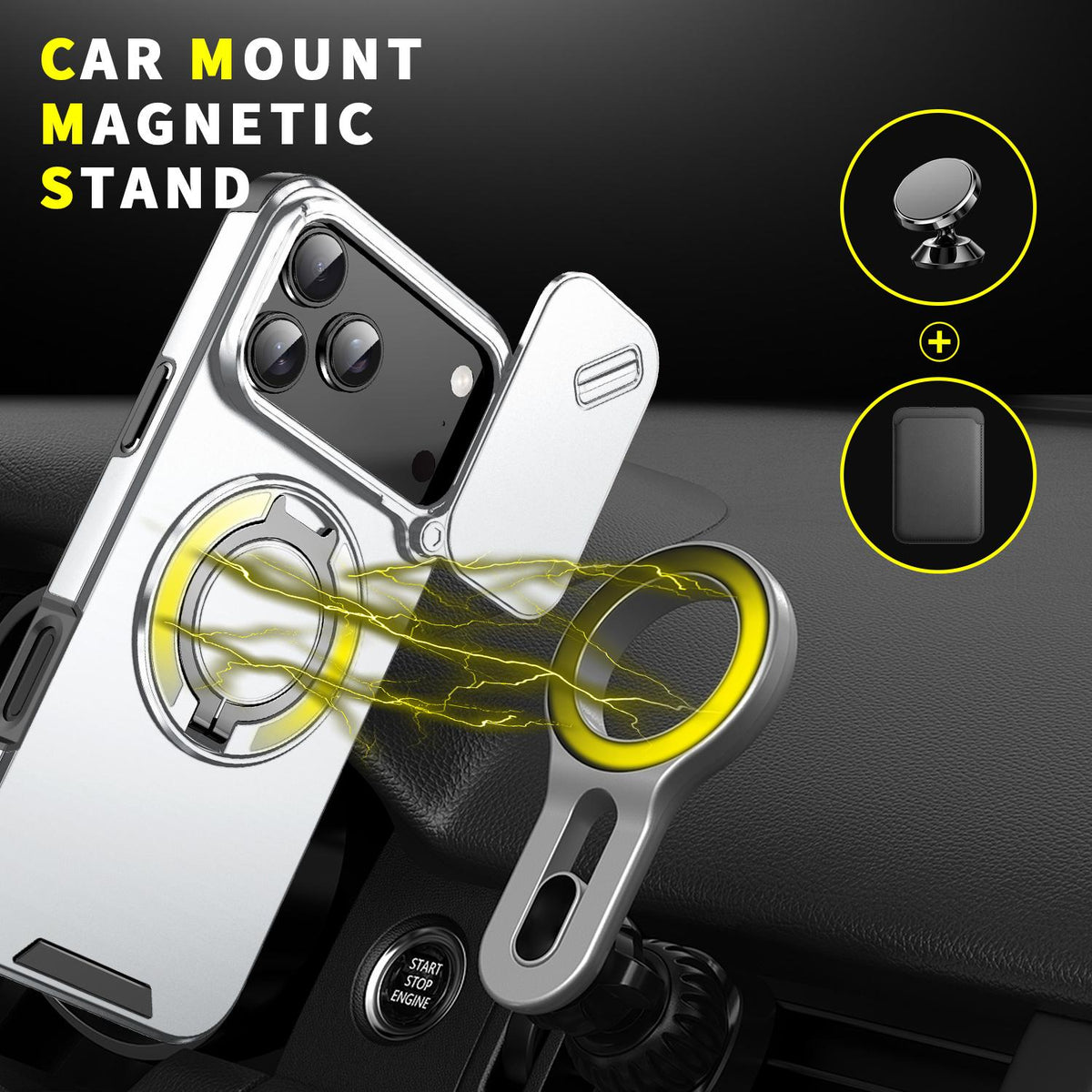 Compatible with iPhone 18 Pro Max Sliding Camshield Ring Holder Phone Case - Silver