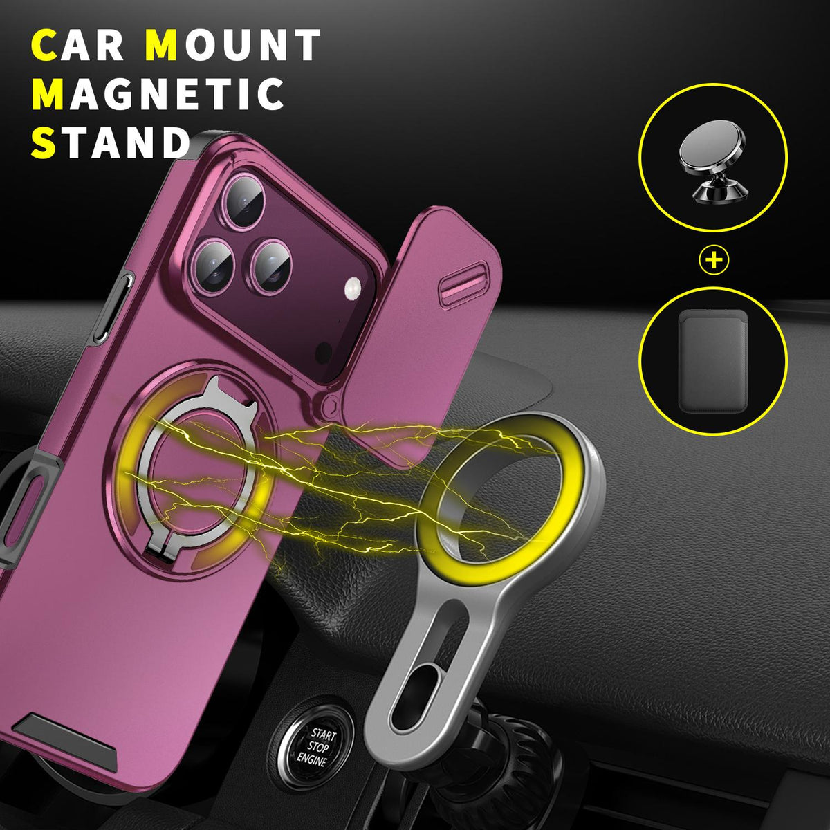 Compatible with iPhone 18 Pro Max Sliding Camshield Ring Holder Phone Case - Cherry Red