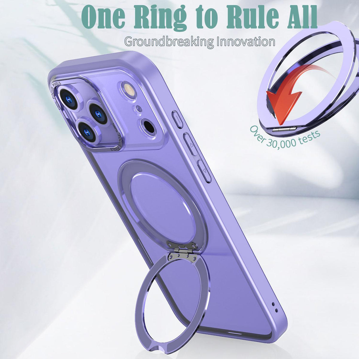 Compatible with iPhone 18 Pro Max kalebol MagSafe Metal Ring Holder Phone Case - Light Purple
