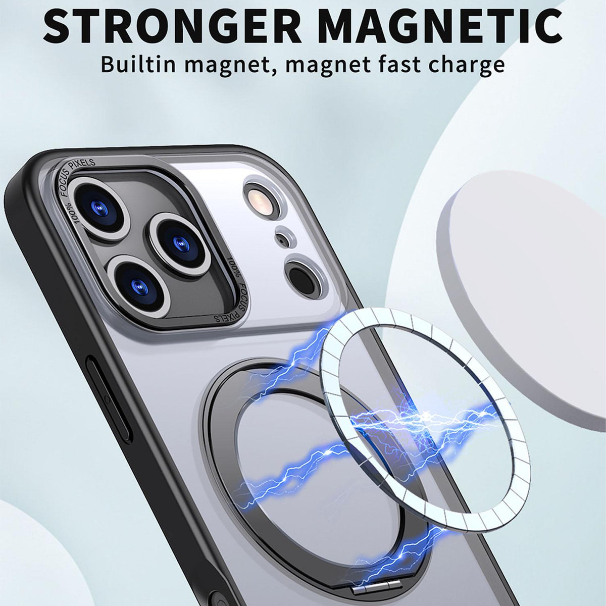 Compatible with iPhone 18 Pro Max kalebol MagSafe Metal Ring Holder Phone Case - Black
