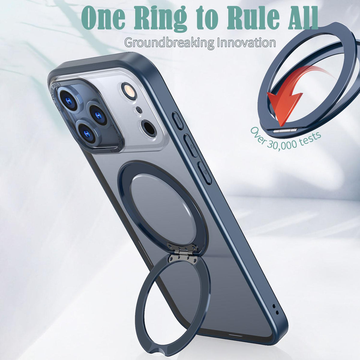 Compatible with iPhone 18 Pro Max kalebol MagSafe Metal Ring Holder Phone Case - Blue