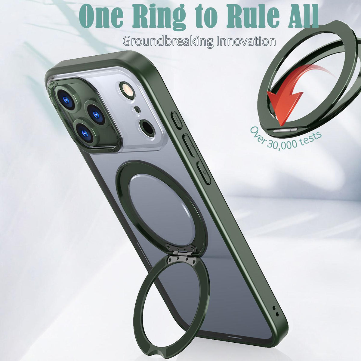 Compatible with iPhone 18 Pro Max kalebol MagSafe Metal Ring Holder Phone Case - Green