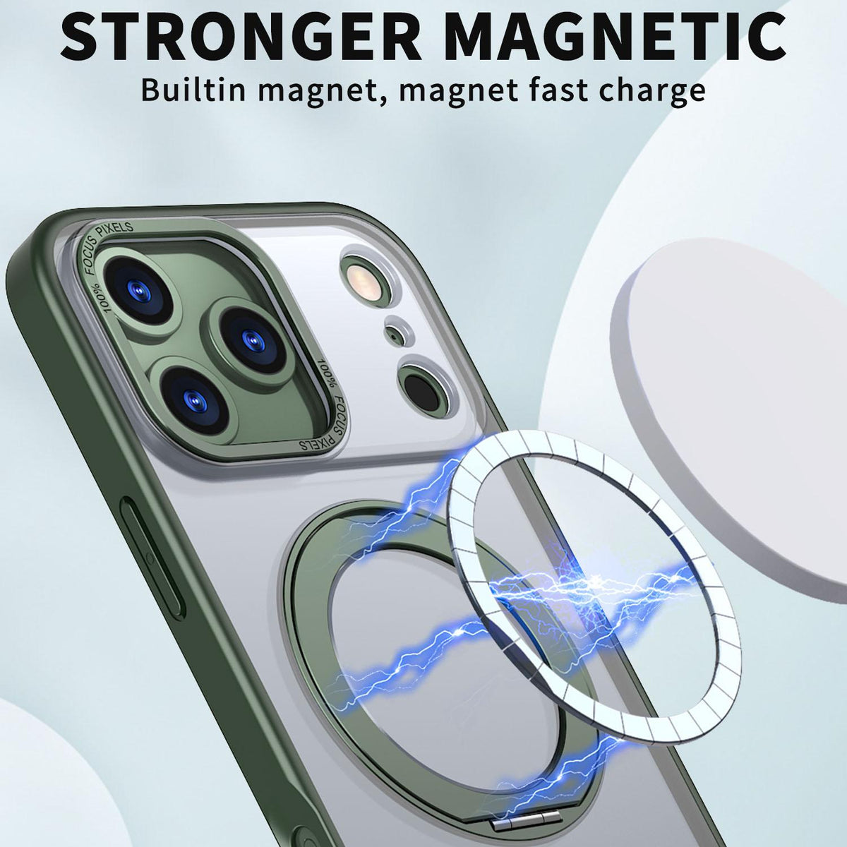 Compatible with iPhone 18 Pro Max kalebol MagSafe Metal Ring Holder Phone Case - Green