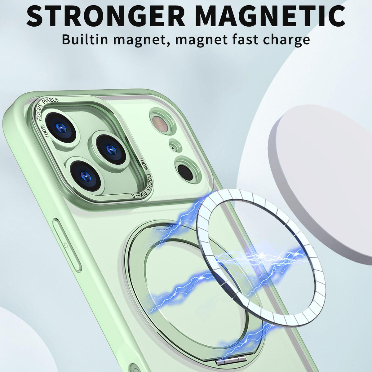 Compatible with iPhone 18 Pro Max kalebol MagSafe Metal Ring Holder Phone Case - Avocado Green