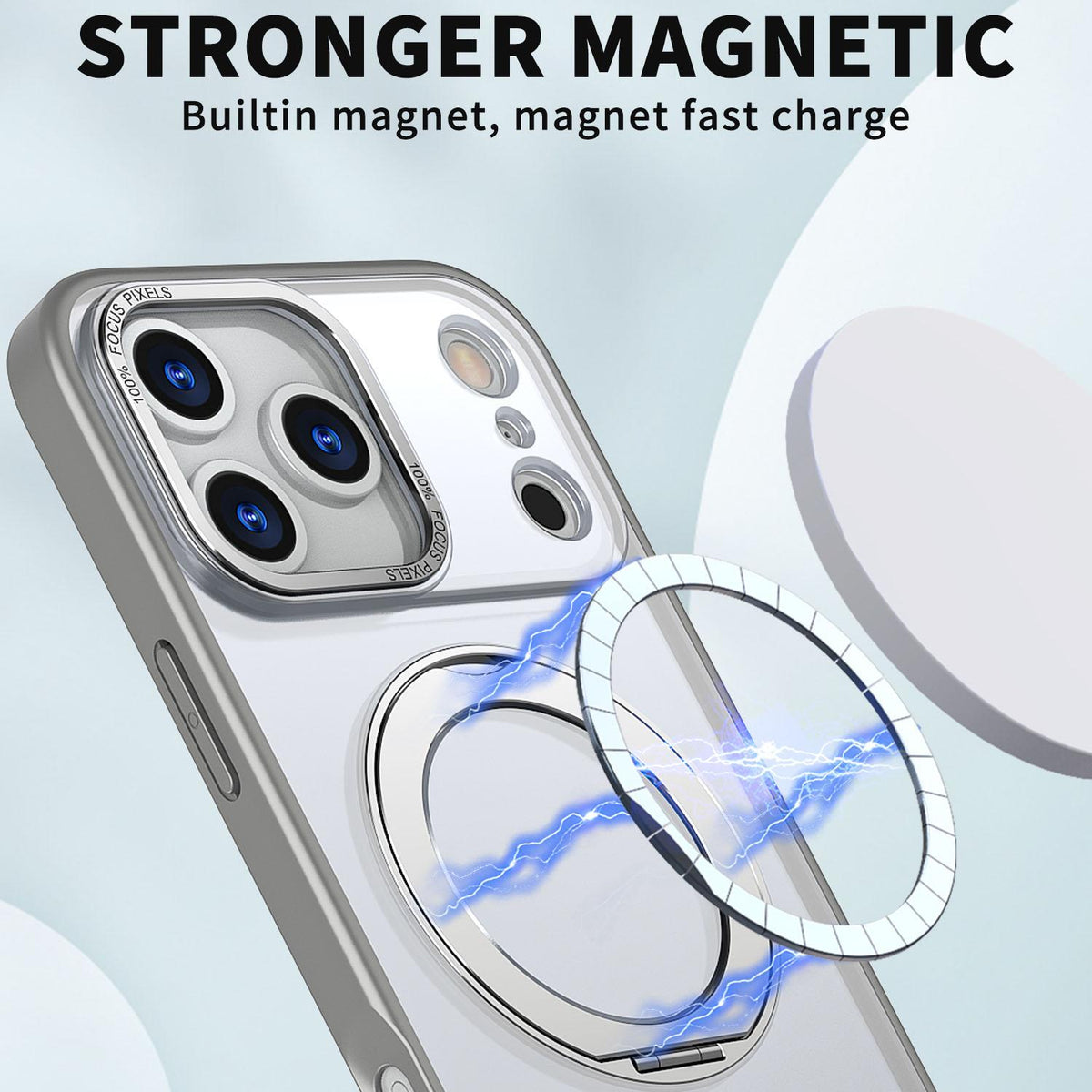 Compatible with iPhone 18 Pro Max kalebol MagSafe Metal Ring Holder Phone Case - Titanium Gray