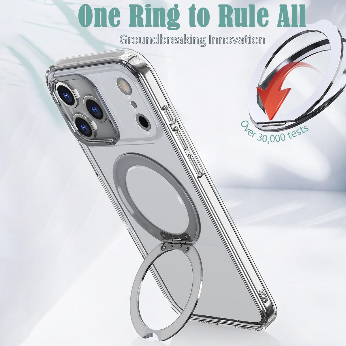 Compatible with iPhone 18 Pro Max kalebol MagSafe Metal Ring Holder Phone Case - Transparent