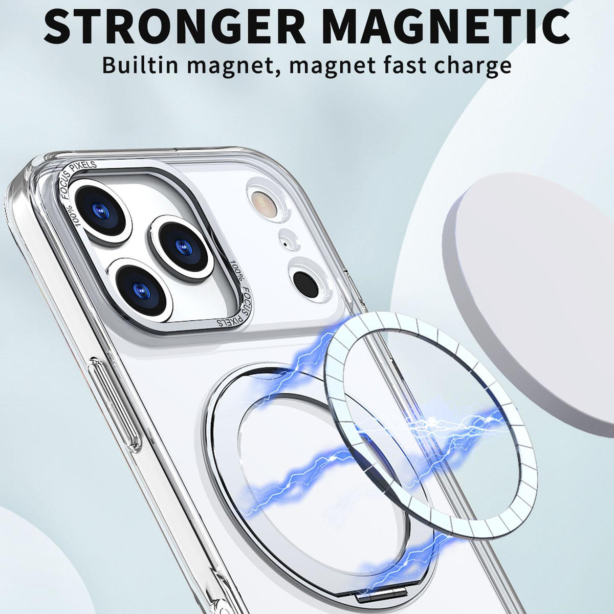Compatible with iPhone 18 Pro Max kalebol MagSafe Metal Ring Holder Phone Case - Transparent