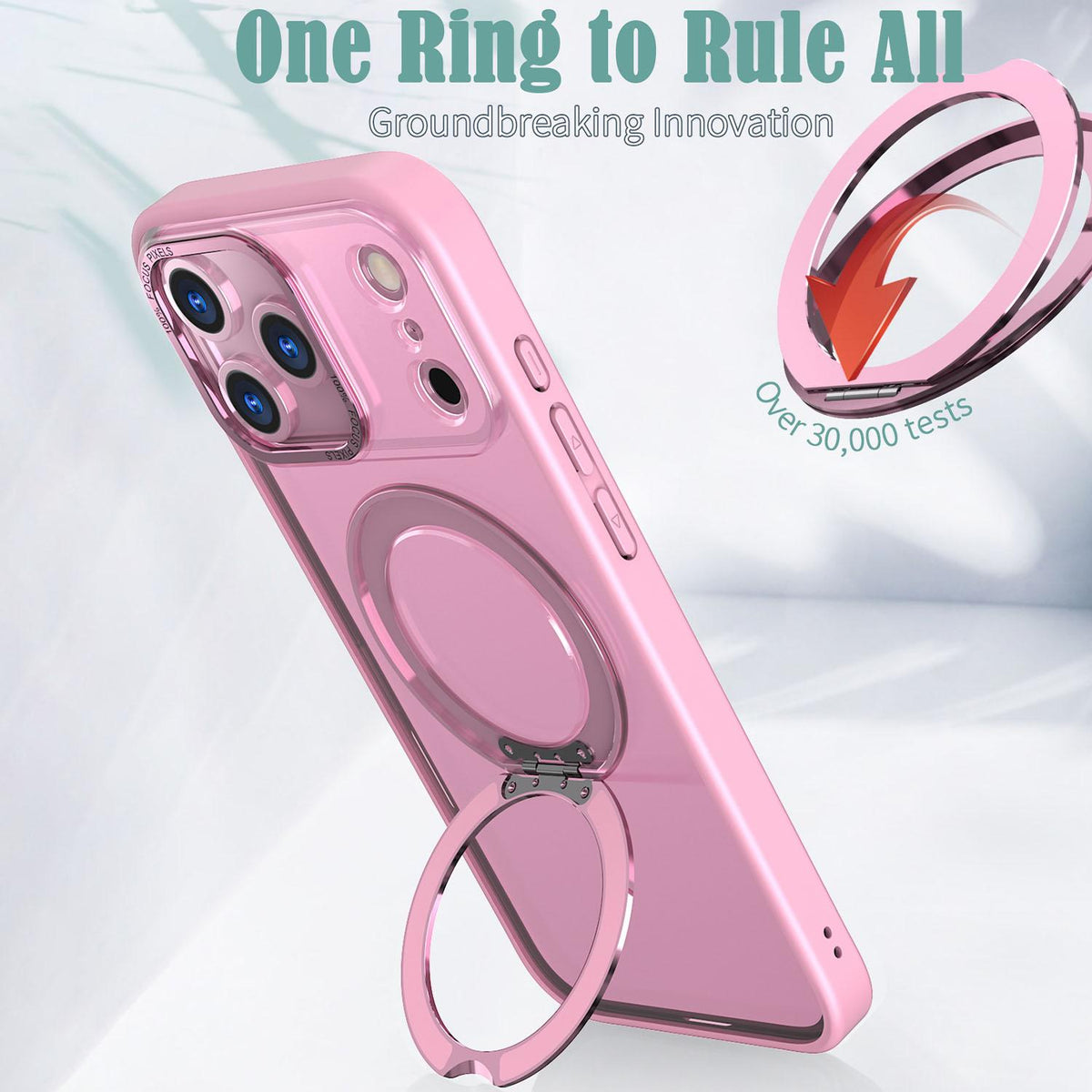 Compatible with iPhone 18 Pro Max kalebol MagSafe Metal Ring Holder Phone Case - Pink