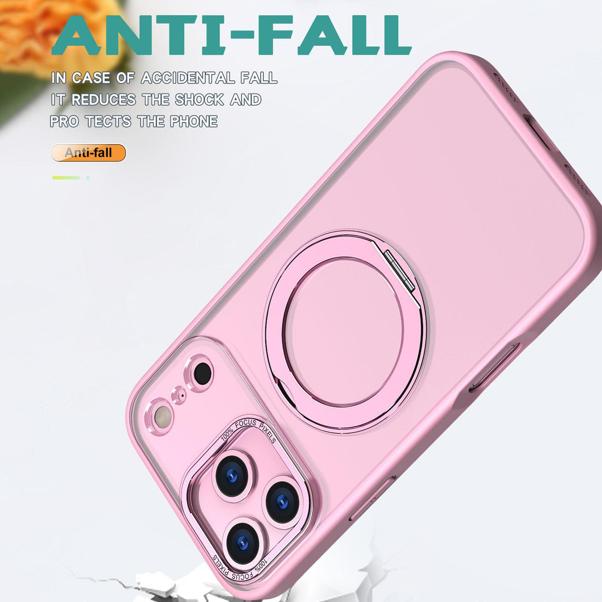 Compatible with iPhone 18 Pro Max kalebol MagSafe Metal Ring Holder Phone Case - Pink