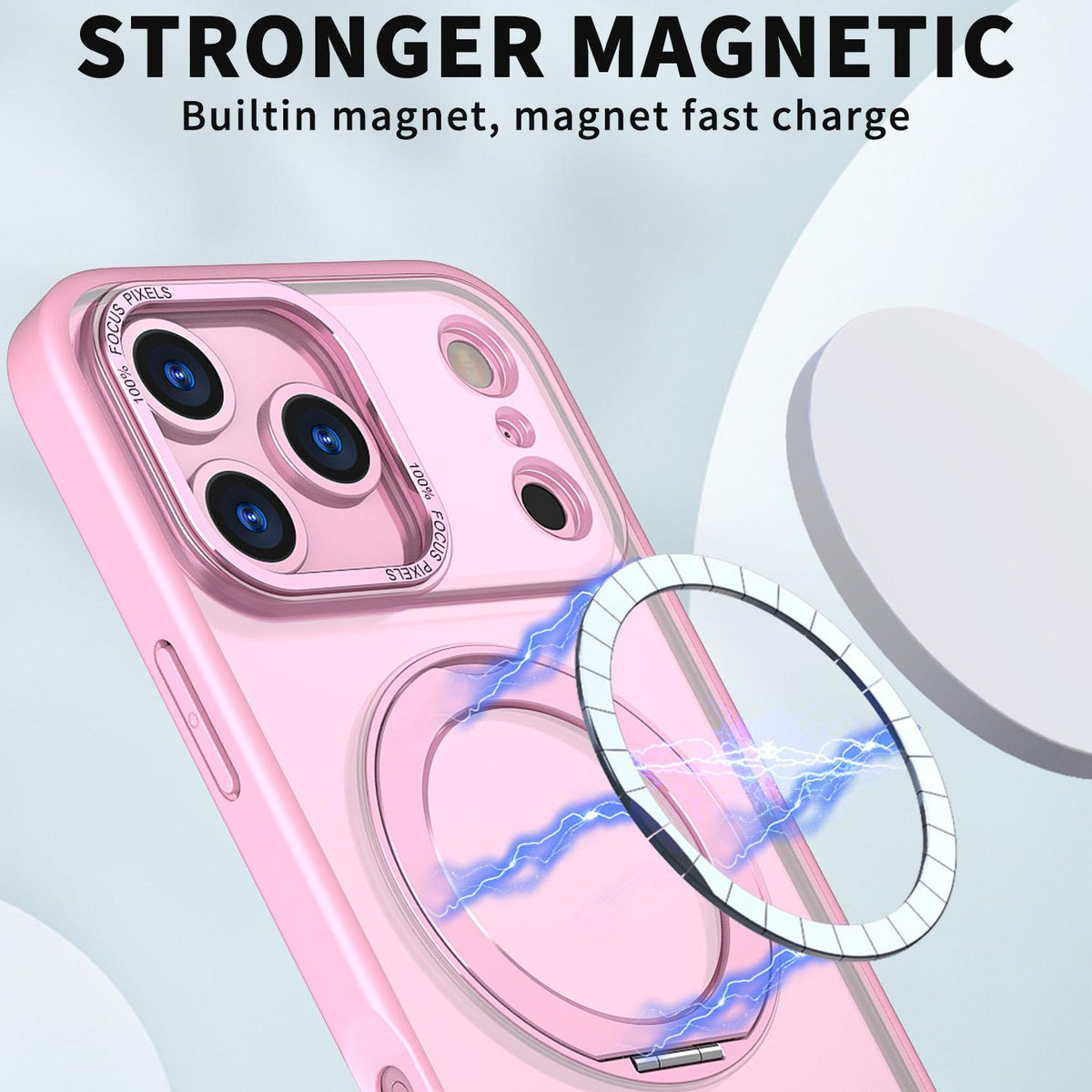 Compatible with iPhone 18 Pro Max kalebol MagSafe Metal Ring Holder Phone Case - Pink