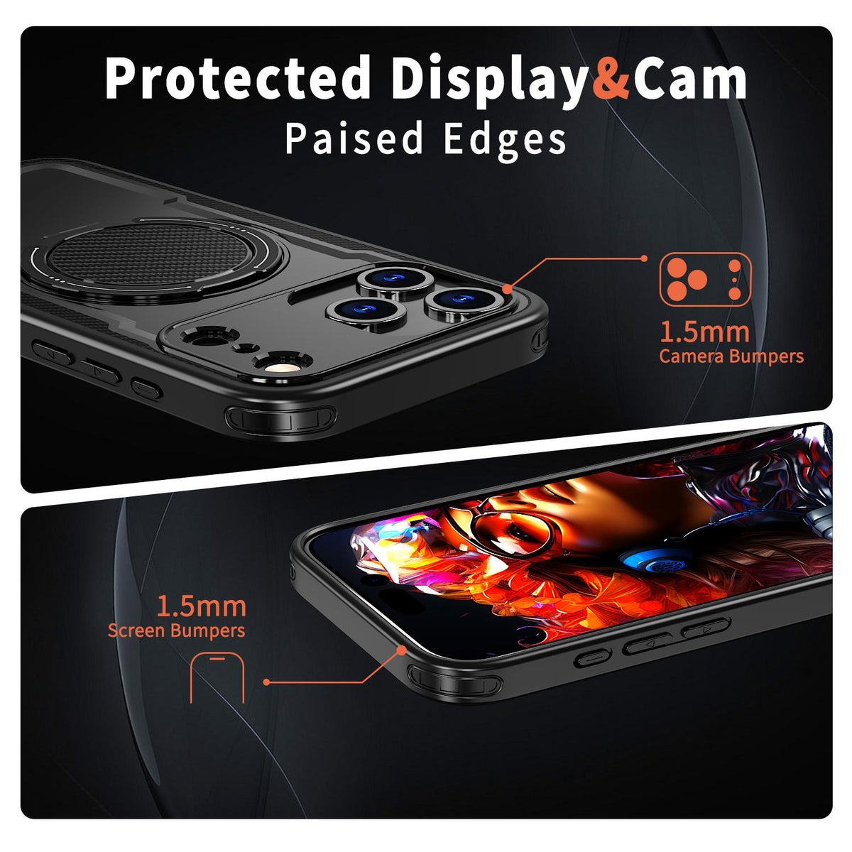 Compatible with iPhone 18 Pro Max kalebol Metal 360 Degree Rotation Holder MagSafe Phone Case - Black