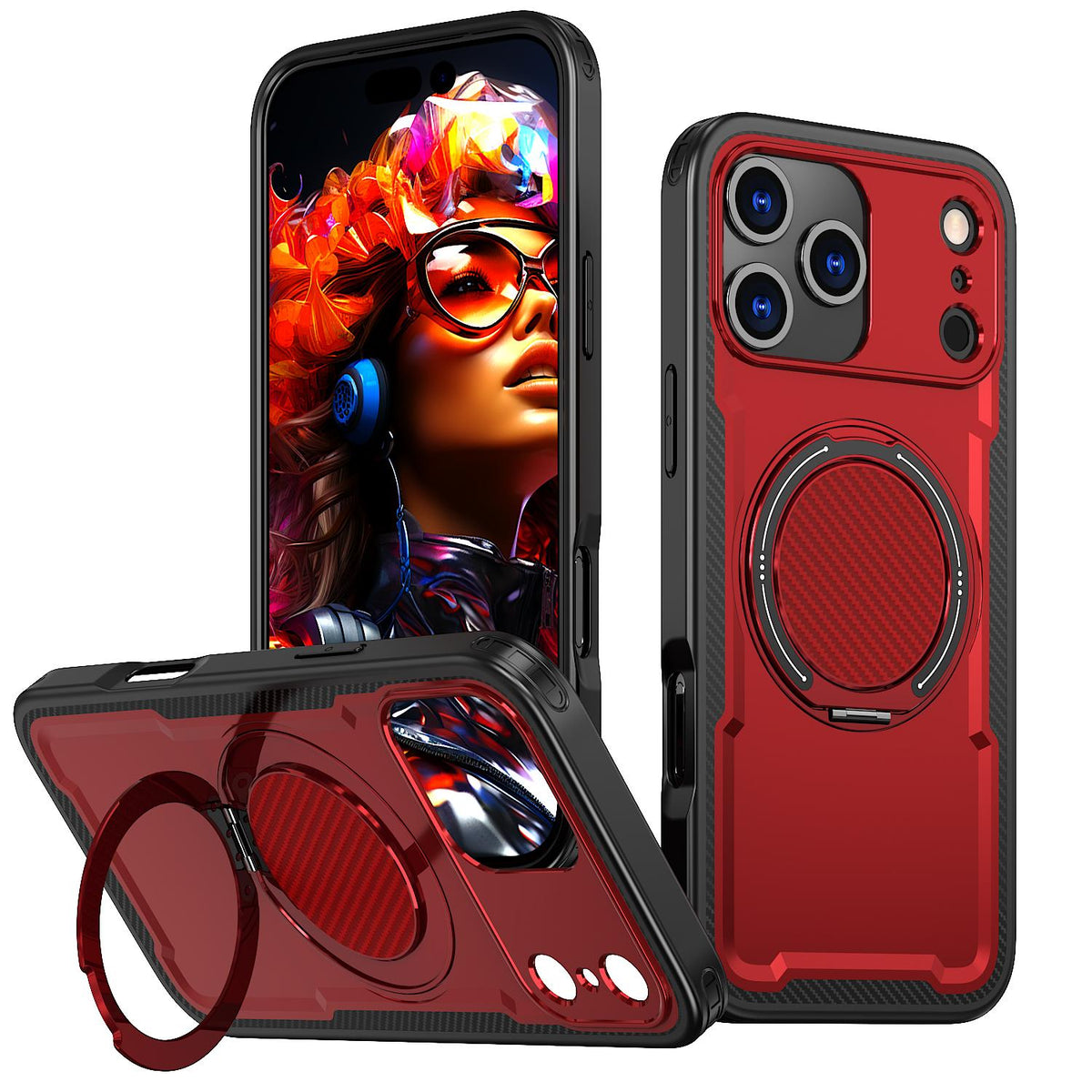 Compatible with iPhone 18 Pro Max kalebol Metal 360 Degree Rotation Holder MagSafe Phone Case - Red
