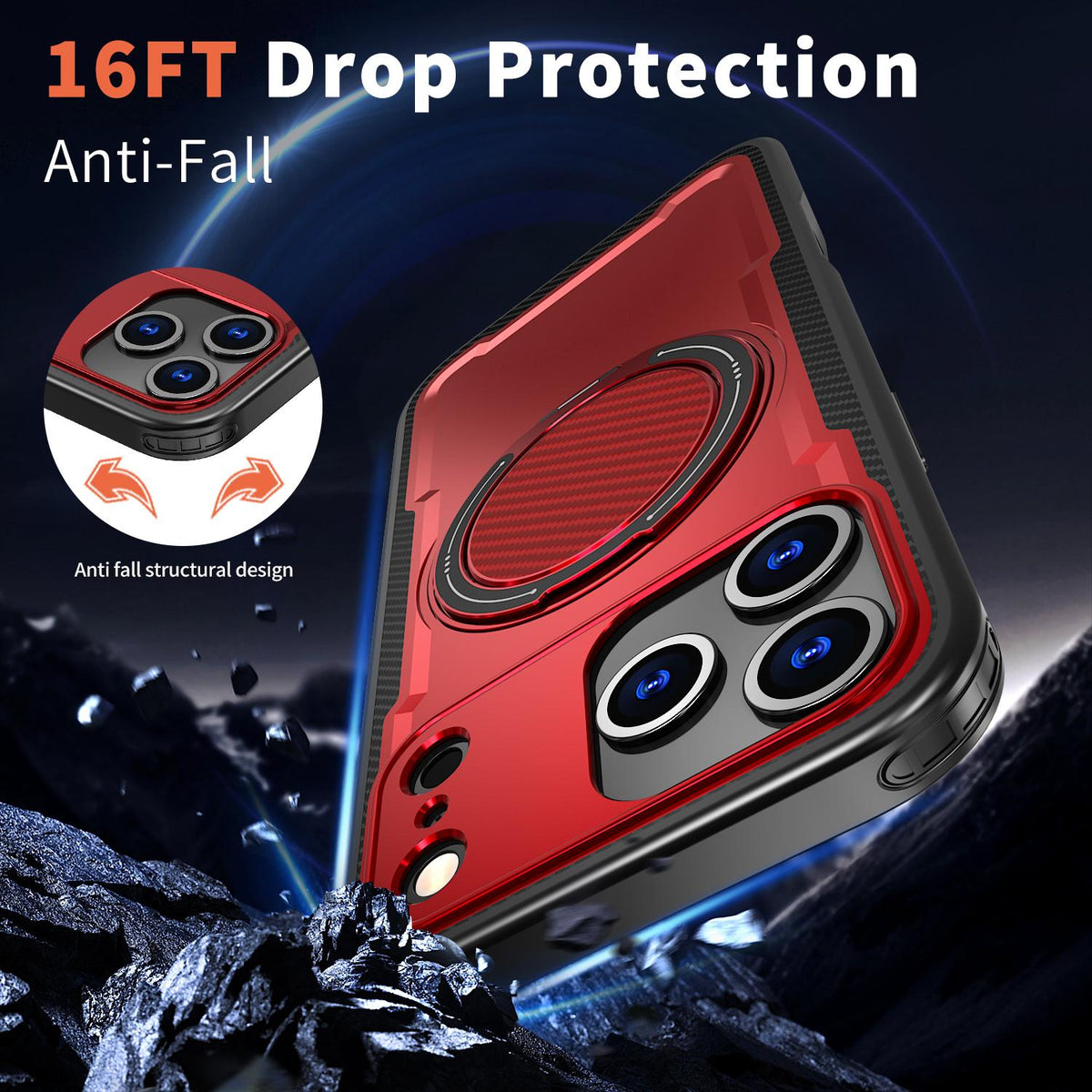 Compatible with iPhone 18 Pro Max kalebol Metal 360 Degree Rotation Holder MagSafe Phone Case - Red