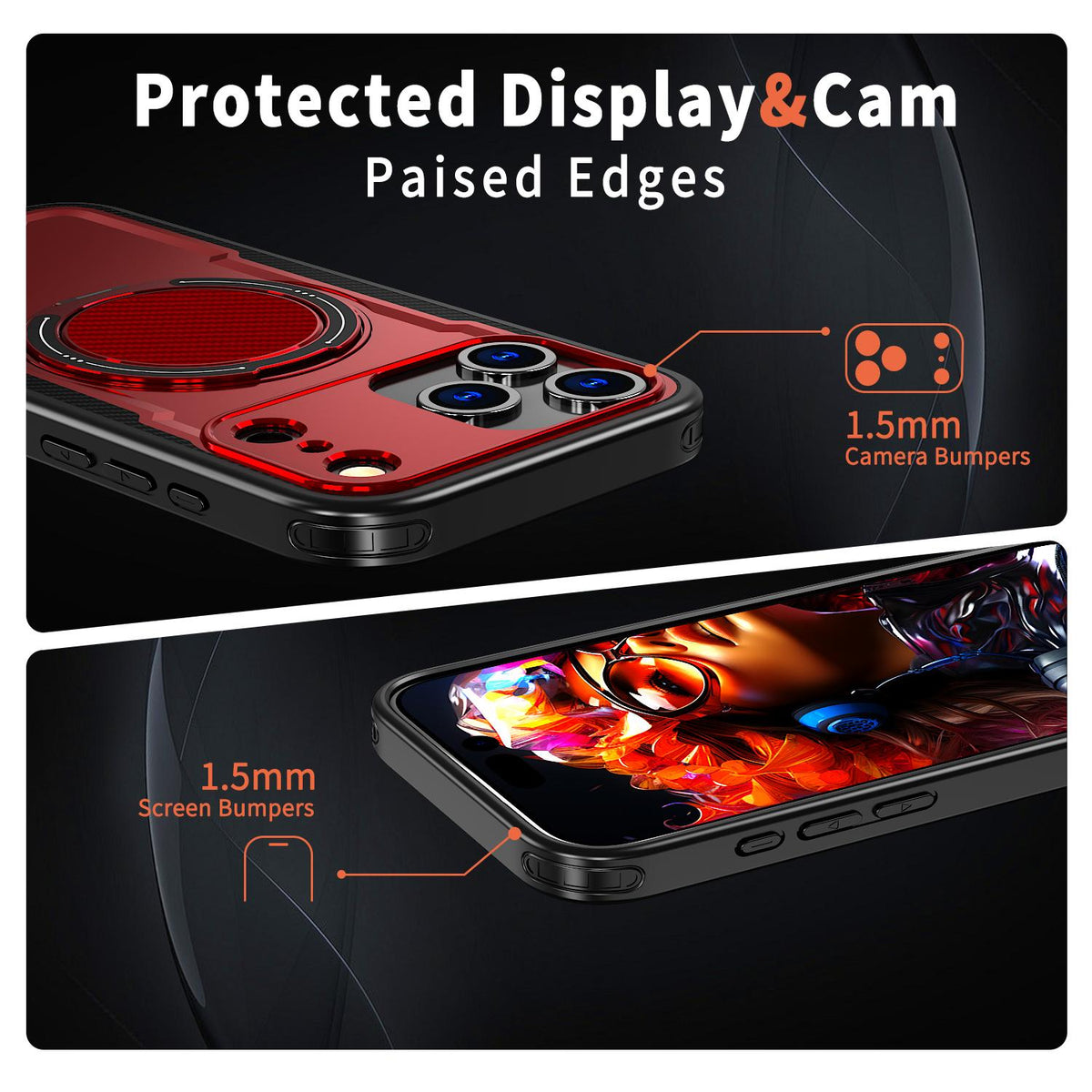 Compatible with iPhone 18 Pro Max kalebol Metal 360 Degree Rotation Holder MagSafe Phone Case - Red