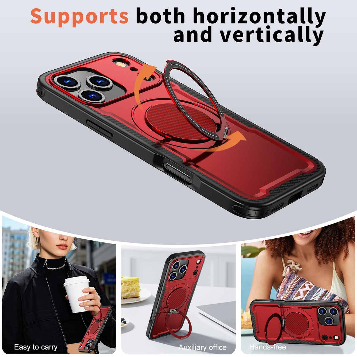 Compatible with iPhone 18 Pro Max kalebol Metal 360 Degree Rotation Holder MagSafe Phone Case - Red