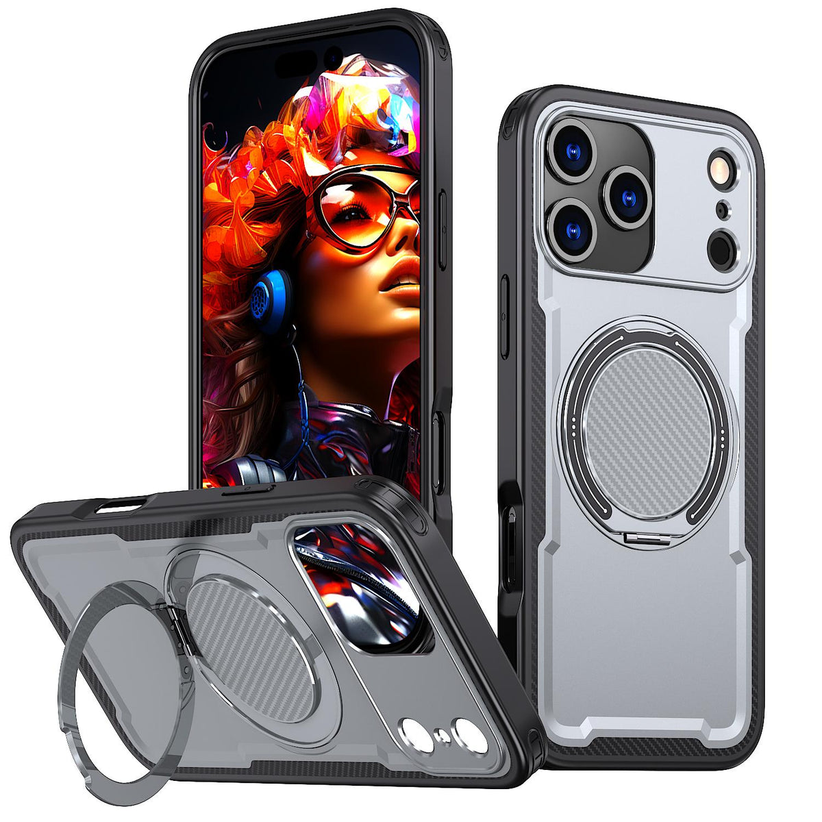 Compatible with iPhone 18 Pro Max kalebol Metal 360 Degree Rotation Holder MagSafe Phone Case - Grey