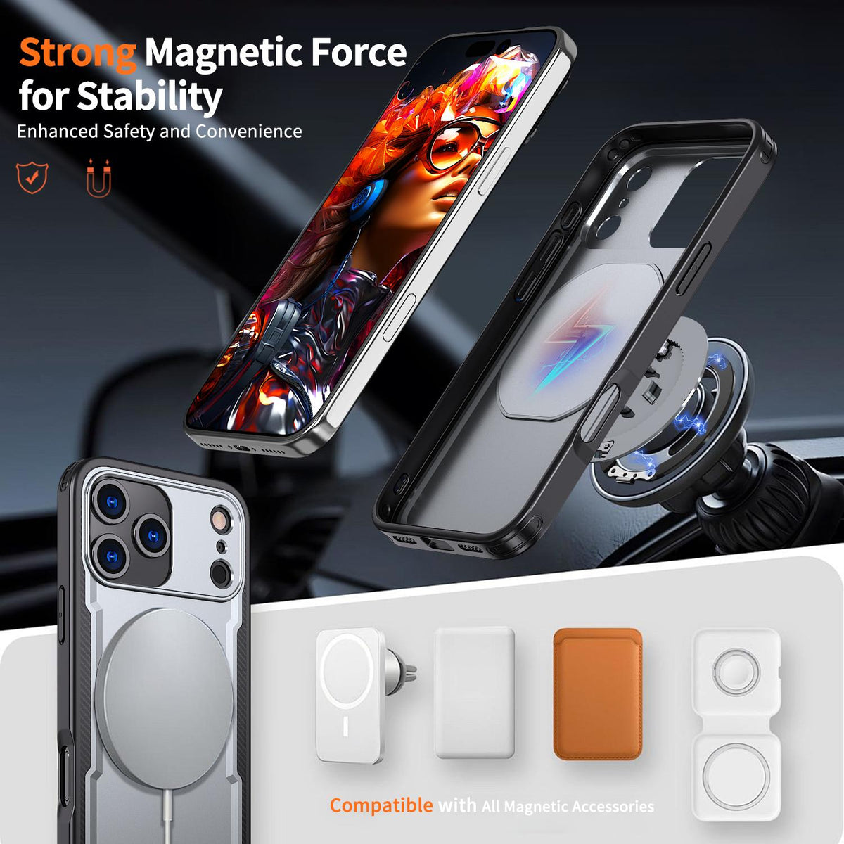 Compatible with iPhone 18 Pro Max kalebol Metal 360 Degree Rotation Holder MagSafe Phone Case - Grey
