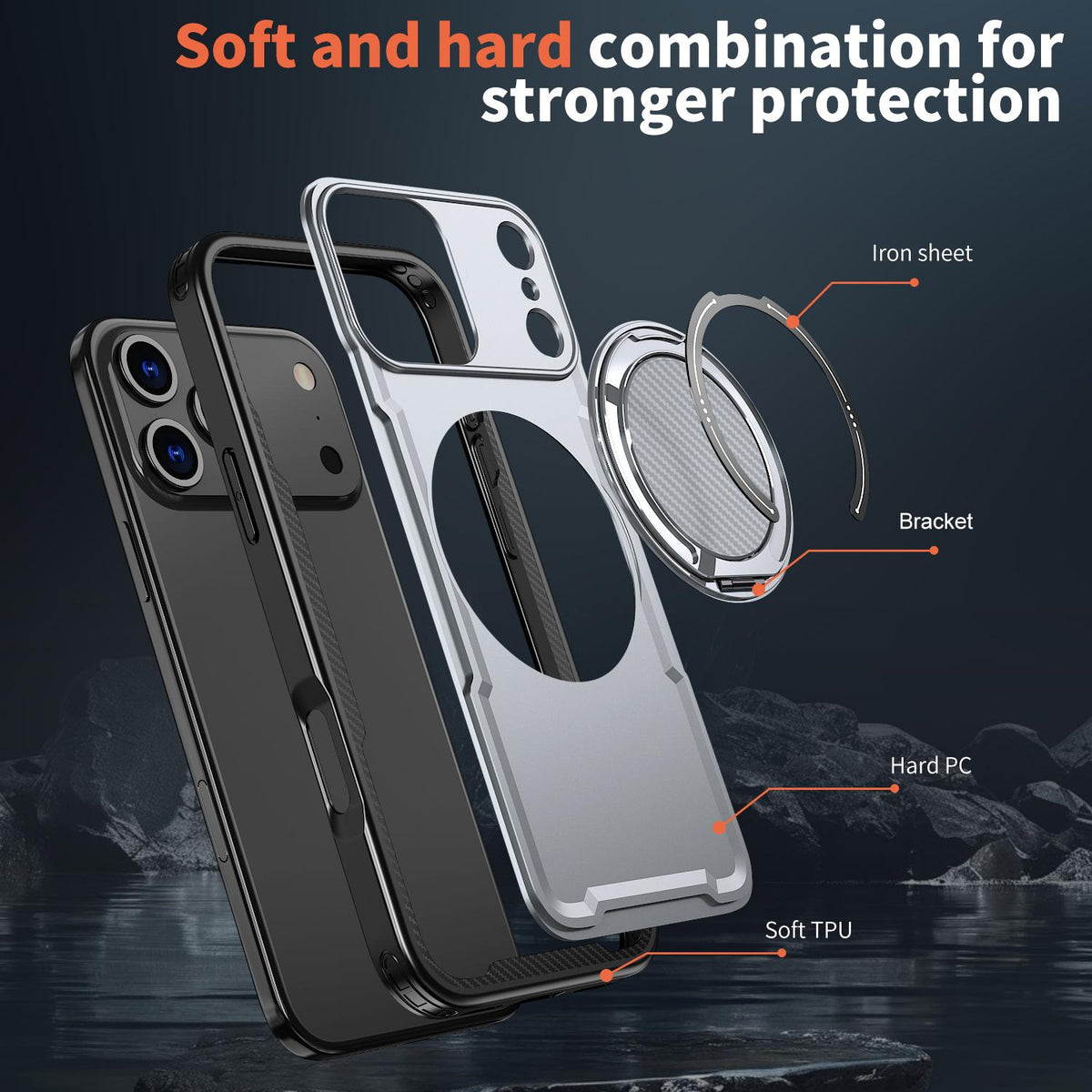 Compatible with iPhone 18 Pro Max kalebol Metal 360 Degree Rotation Holder MagSafe Phone Case - Grey