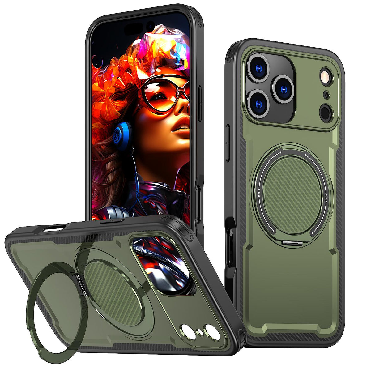 Compatible with iPhone 18 Pro Max kalebol Metal 360 Degree Rotation Holder MagSafe Phone Case - Green