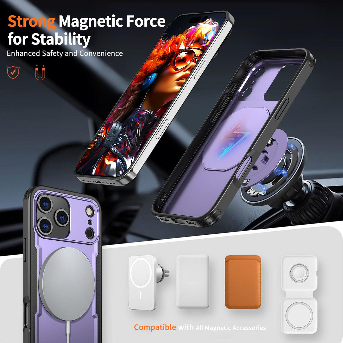 Compatible with iPhone 18 Pro Max kalebol Metal 360 Degree Rotation Holder MagSafe Phone Case - Purple