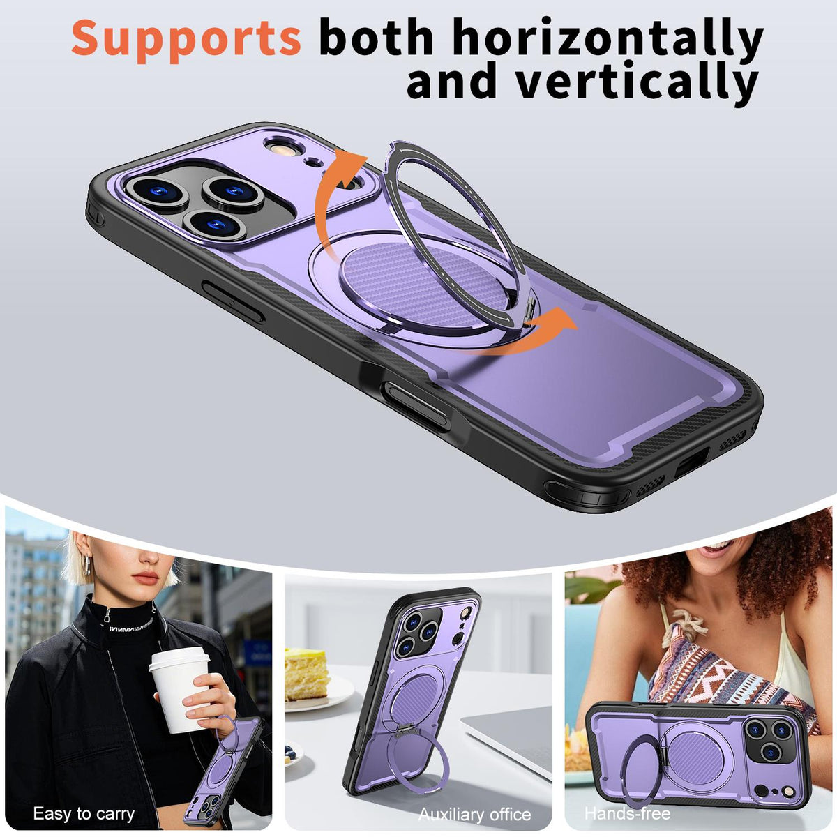 Compatible with iPhone 18 Pro Max kalebol Metal 360 Degree Rotation Holder MagSafe Phone Case - Purple