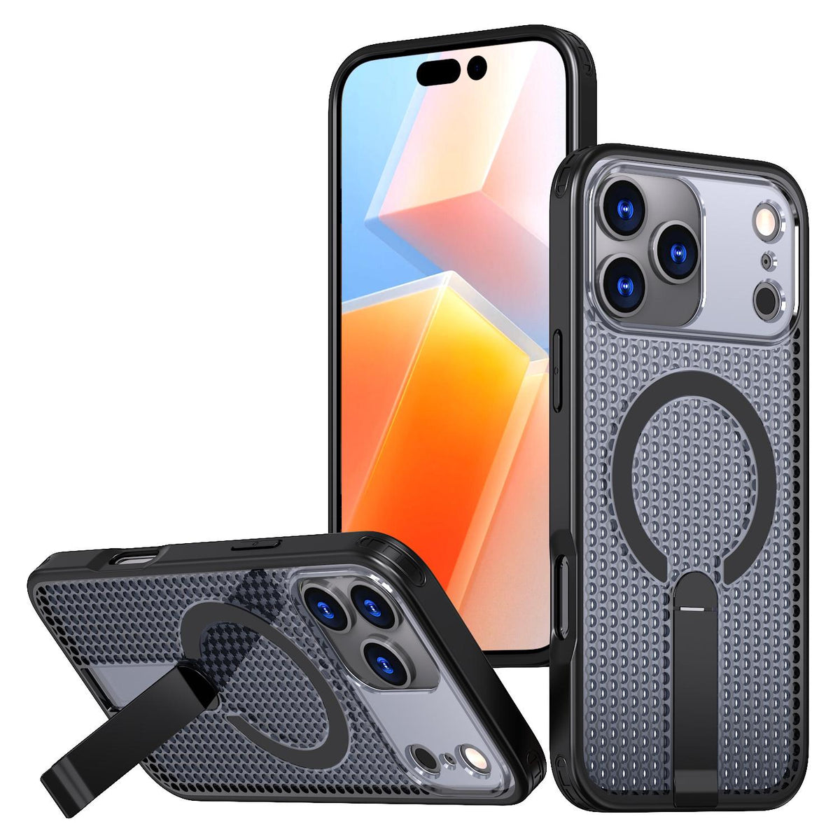 Compatible with iPhone 18 Pro Max kalebol Honeycomb Cooling MagSafe Holder Phone Case - Black