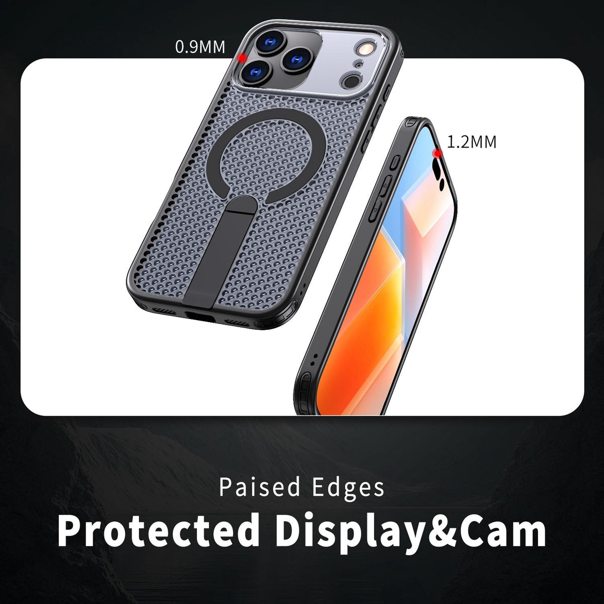 Compatible with iPhone 18 Pro Max kalebol Honeycomb Cooling MagSafe Holder Phone Case - Black