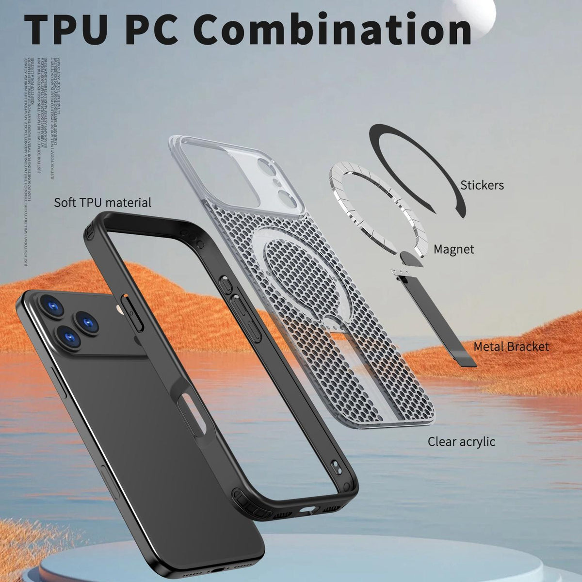 Compatible with iPhone 18 Pro Max kalebol Honeycomb Cooling MagSafe Holder Phone Case - Black