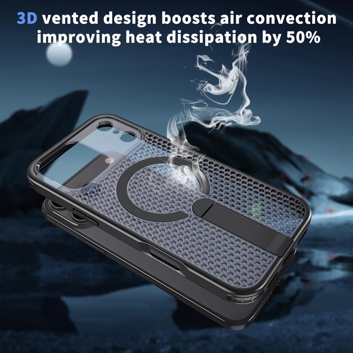Compatible with iPhone 18 Pro Max kalebol Honeycomb Cooling MagSafe Holder Phone Case - Black