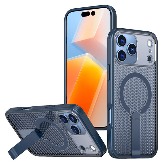 Compatible with iPhone 18 Pro Max kalebol Honeycomb Cooling MagSafe Holder Phone Case - Blue