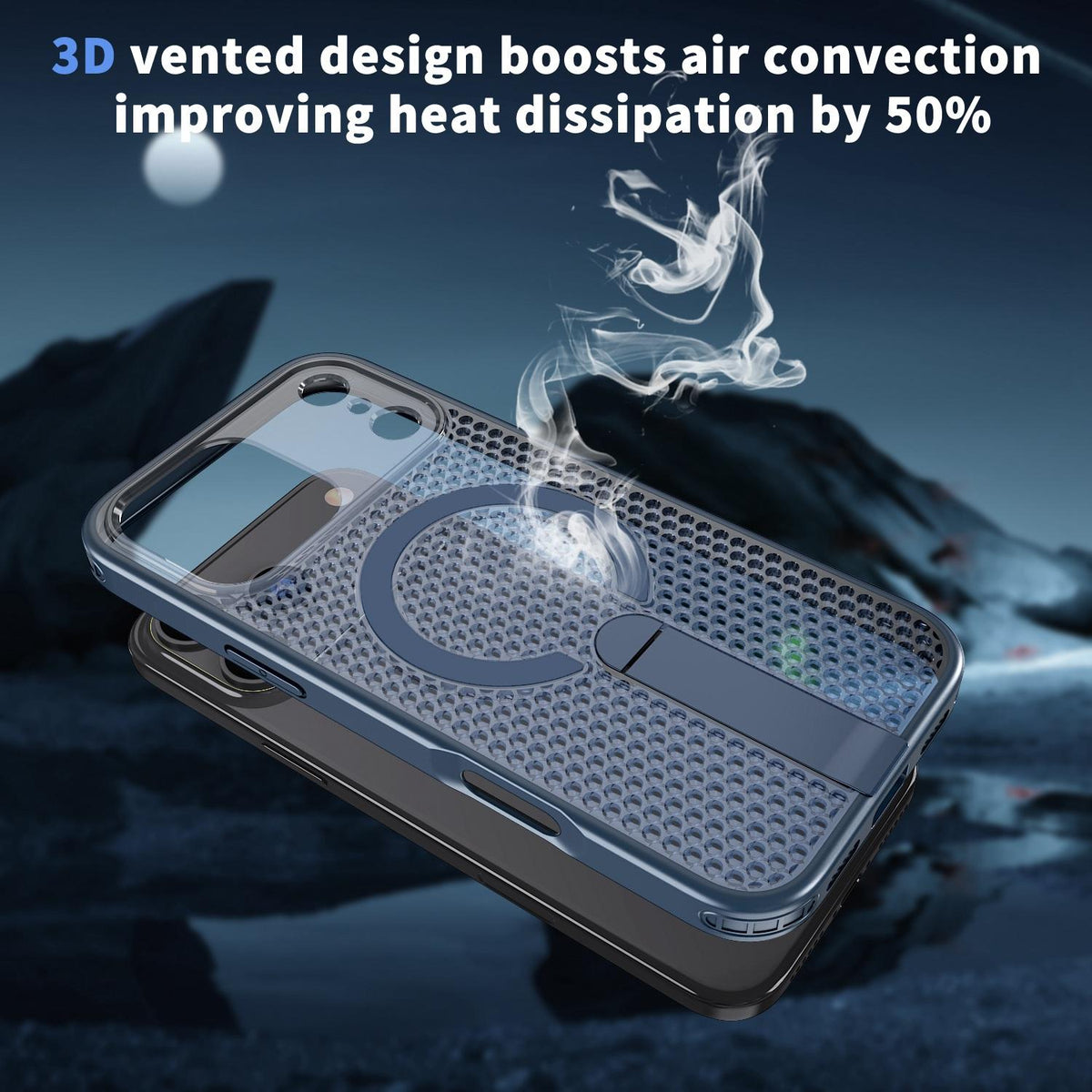 Compatible with iPhone 18 Pro Max kalebol Honeycomb Cooling MagSafe Holder Phone Case - Blue