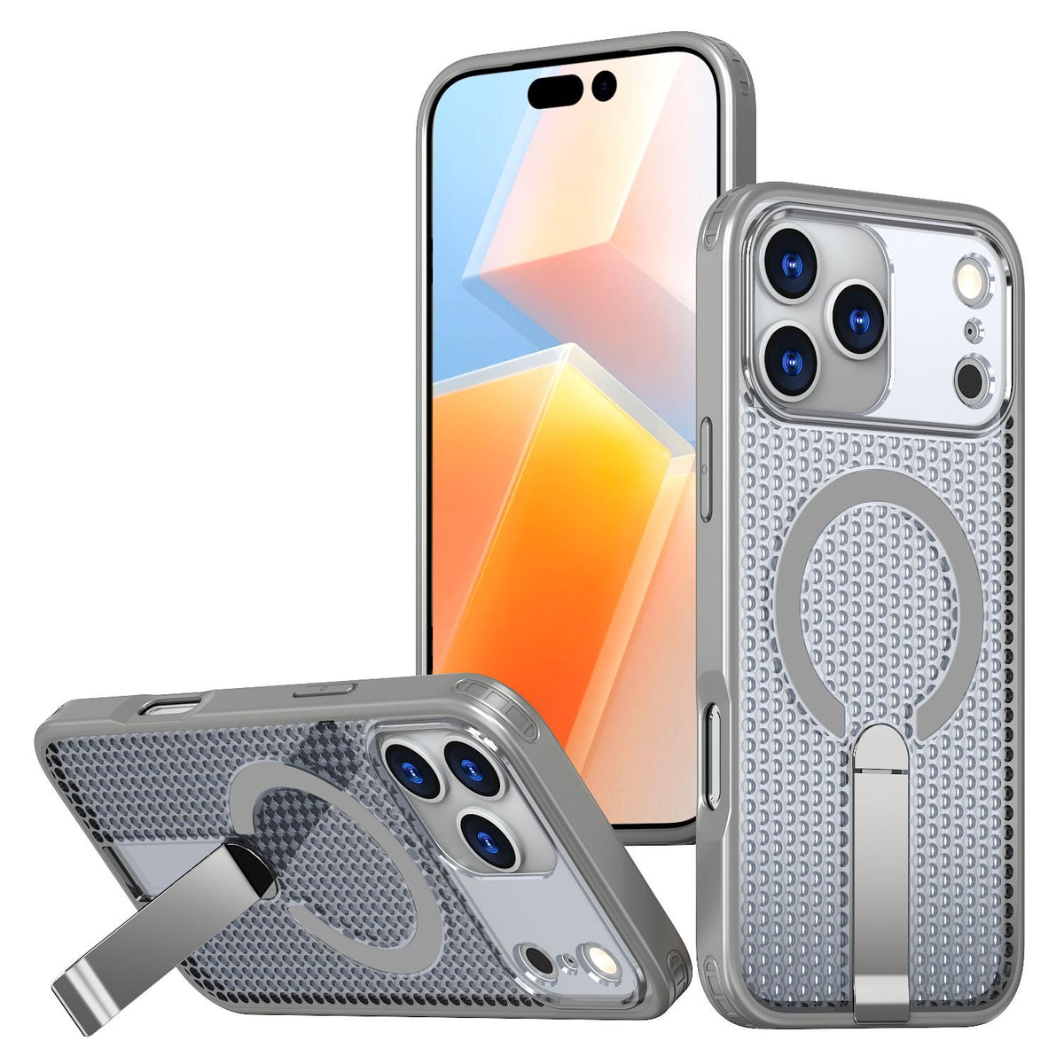 Compatible with iPhone 18 Pro Max kalebol Honeycomb Cooling MagSafe Holder Phone Case - Titanium Grey