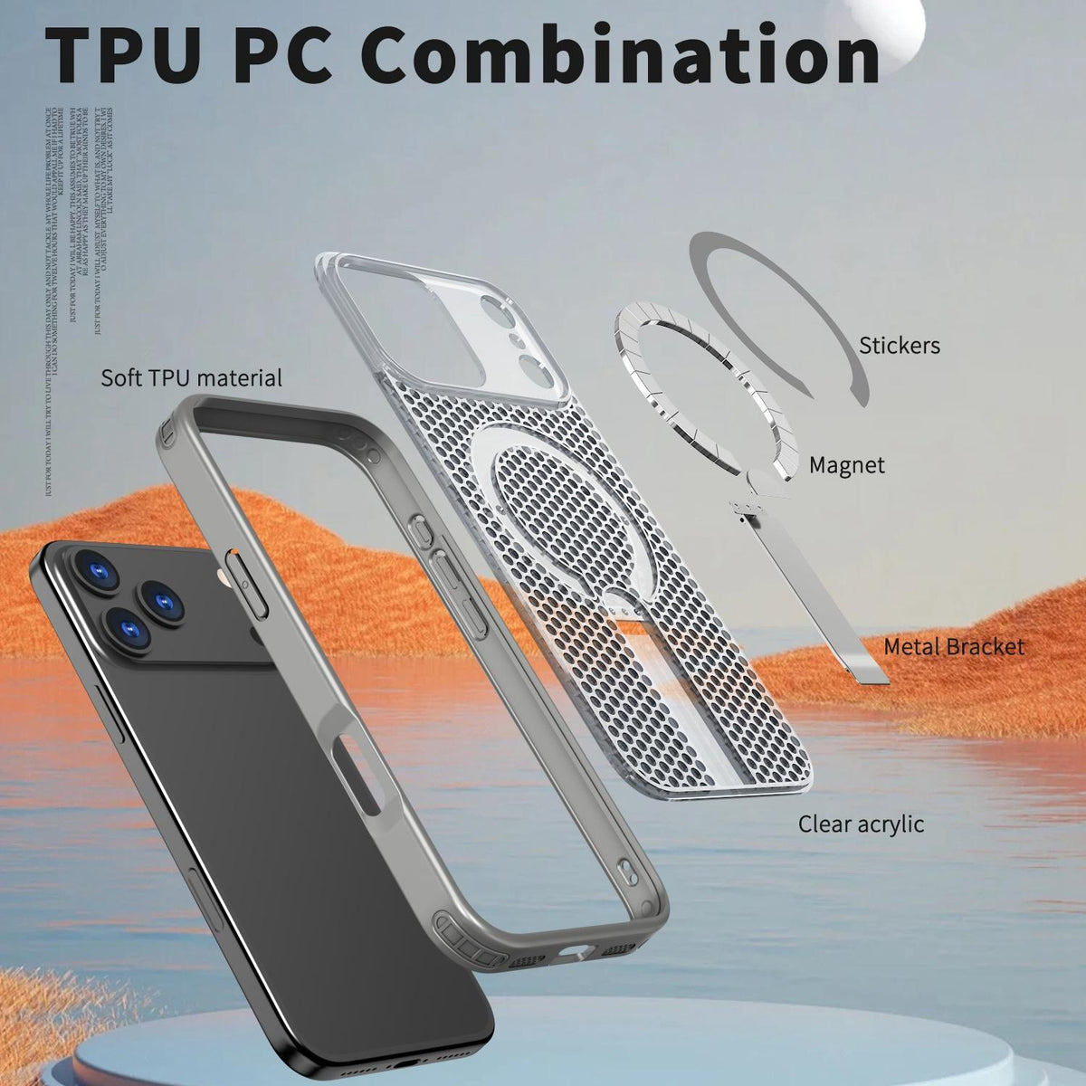 Compatible with iPhone 18 Pro Max kalebol Honeycomb Cooling MagSafe Holder Phone Case - Titanium Grey