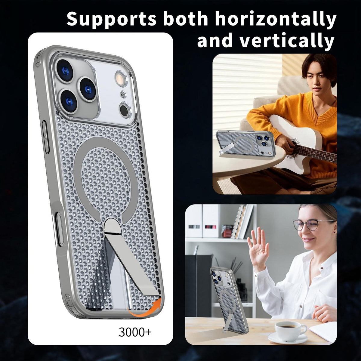 Compatible with iPhone 18 Pro Max kalebol Honeycomb Cooling MagSafe Holder Phone Case - Titanium Grey