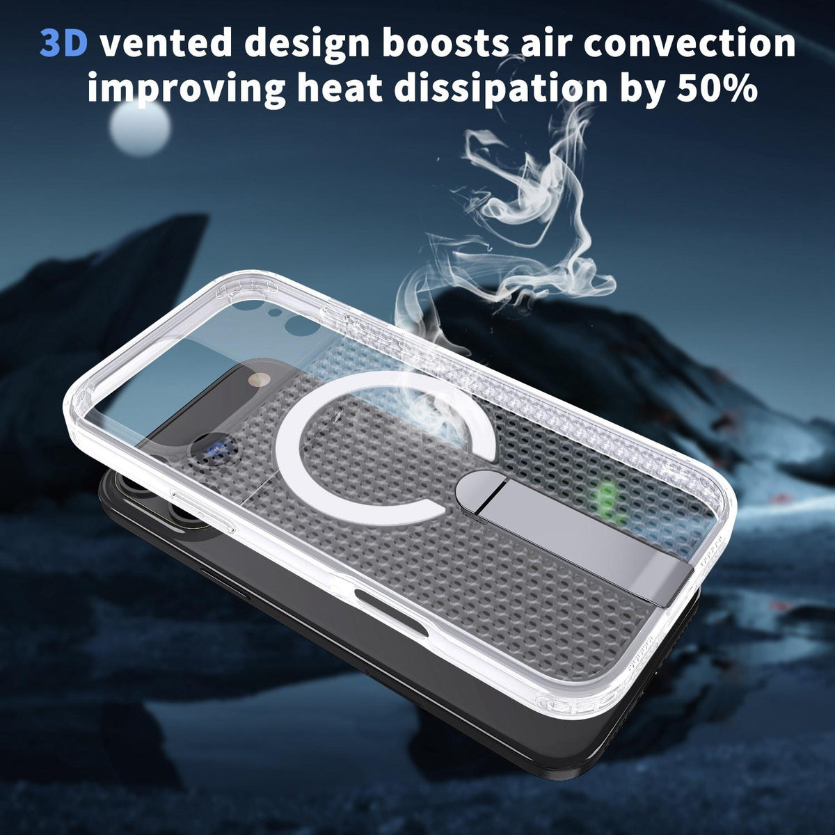 Compatible with iPhone 18 Pro Max kalebol Honeycomb Cooling MagSafe Holder Phone Case - Frosted Transparent